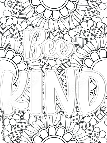  Kindness quotes Flower Coloring Page Beautiful black and white illustration for adult coloring book