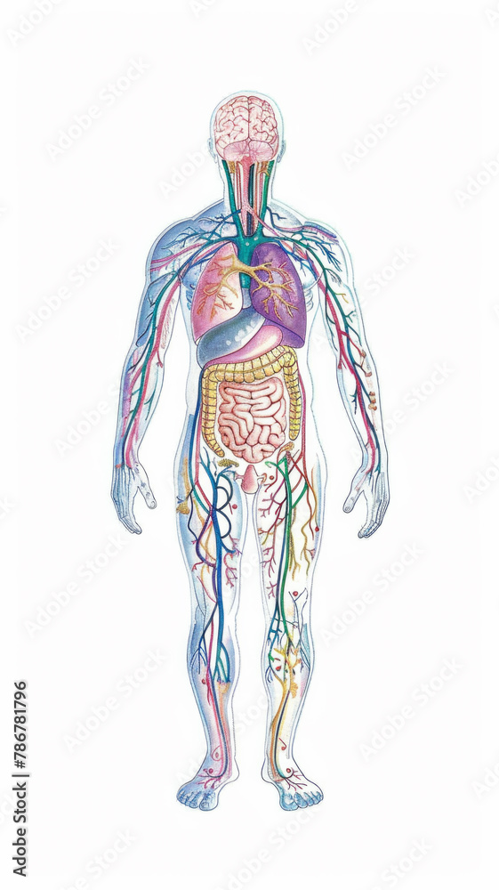 A drawing of a human body with the organs labeled