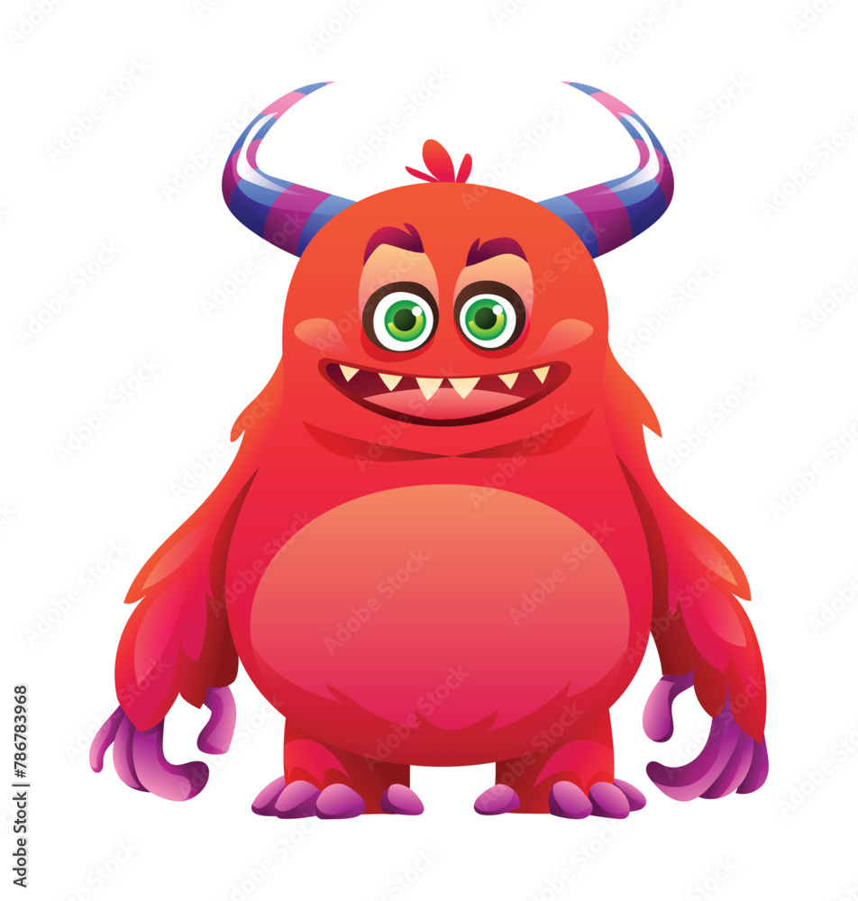 Red monster character. Vector cartoon illustration