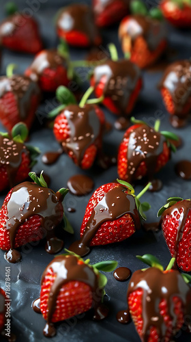 Beautiful presentation of Chocolate-covered strawberries  hyperrealistic food photography