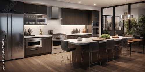 A modern kitchen with state-of-the-art appliances and a functional layout designed for convenience.