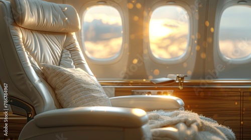 It is a luxury First Class seat. It is very comfortable and nice. It is a VIP business cabin chair. © DZMITRY