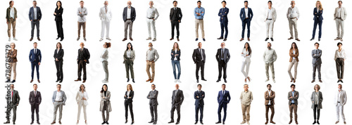 Many business people set isolated background, casual formal attire wear, full body length, networking mixed different diversed businesspeople, happy male female, successful career, crisp edges style #786785379