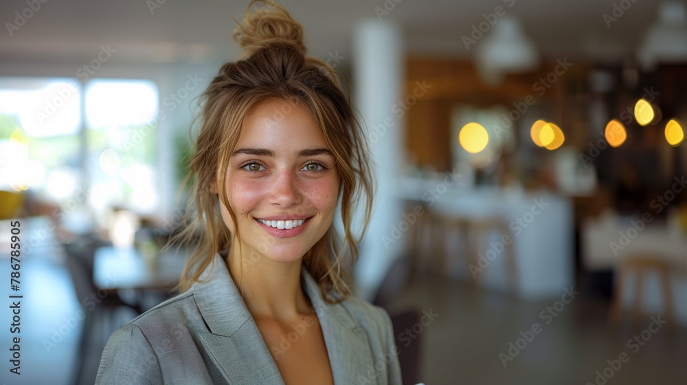 Smiling Young Businesswoman in Office, AI-Generated Image Smiling Young Businesswoman in Office, AI-Generated Image