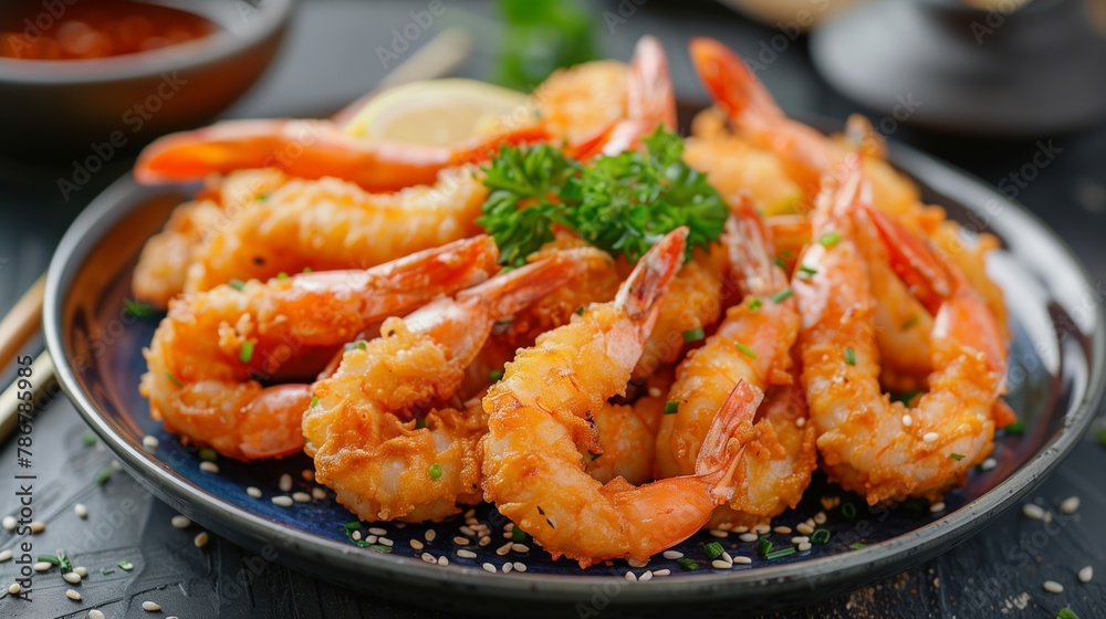 Succulent Grilled Shrimp with Seasoning on Plate Succulent Grilled Shrimp with Seasoning on Plate