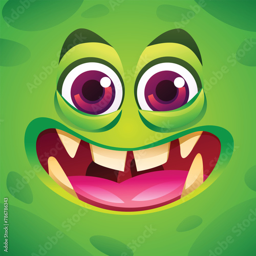 Cute smiling monster character face expression. Vector cartoon illustration