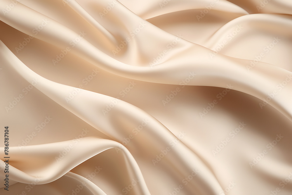 Obraz premium Closeup of rippled beige silk fabric. Whole background.