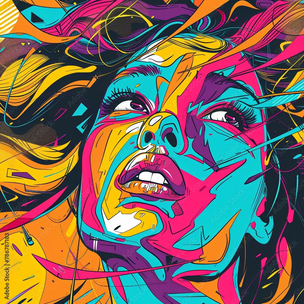 Capture a bold rear view social commentary in a vibrant vector art style, infusing sharp lines and dynamic colors to convey a powerful message with a modern twist