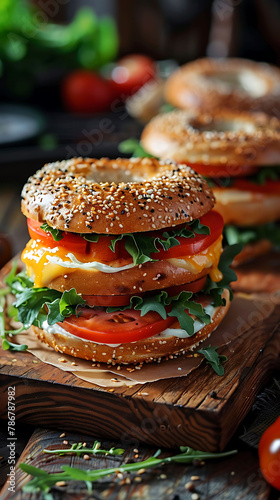 Beautiful presentation of Bagel Sandwich  hyperrealistic food photography