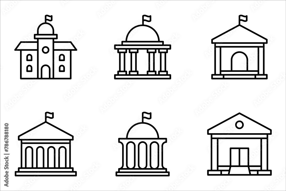City hall building line icon set, outline vector sign, linear style pictogram, vector illustration on white background.