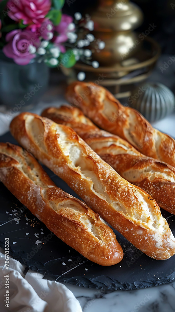 Beautiful presentation of Baguettes, hyperrealistic food photography
