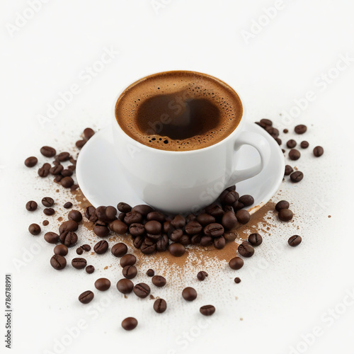 Coffee on grunge, cut out on white background