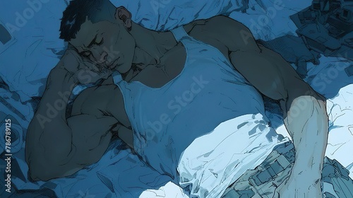Arte em estilo quadrinhos de gibi: Homem dormindo tranquilo. photo