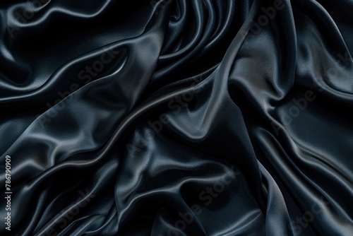 Black silk texture luxurious satin for abstract background. Fabric of dark tone.