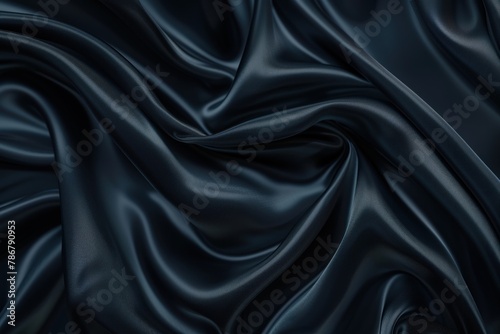 Black silk texture luxurious satin for abstract background. Fabric of dark tone.