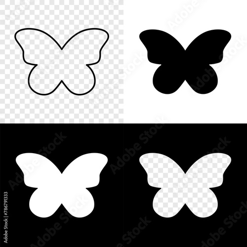 Butterfly icons, shapes and frames. Flying insect silhouettes isolated on white, black and transparent background. Vector hraphic illustration.