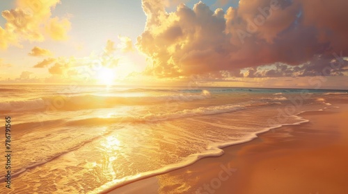 Early morning , sunrise over sea. Golden sands