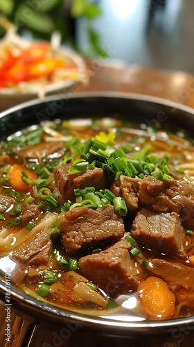 Beautiful presentation of Beef pho, hyperrealistic food photography