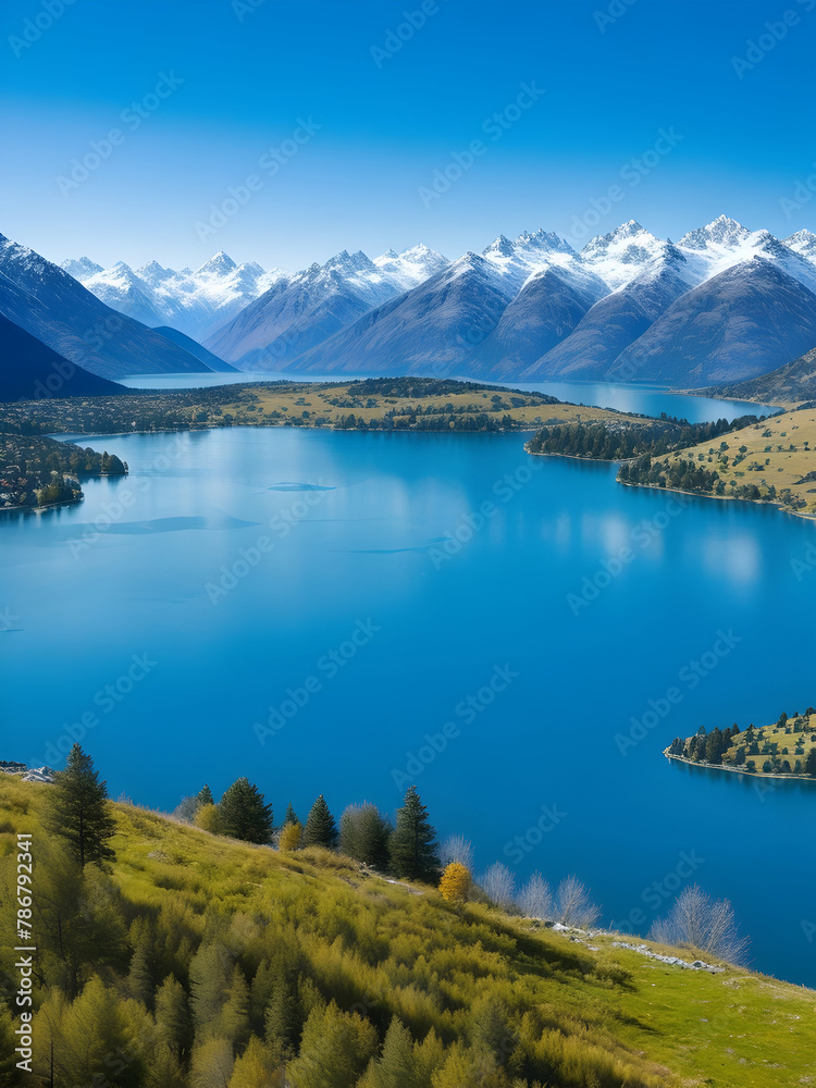 Naklejka premium 호수, 마운튼, 경관, 네이처, 경치, 뉴질랜드