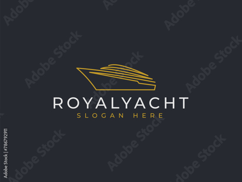 luxury yacht logo vector illustration, boat line art logo template