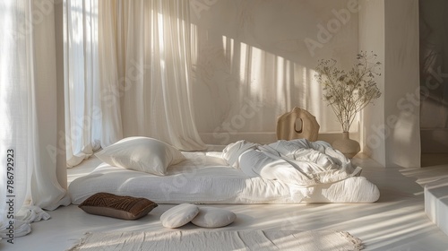A tranquil retreat featuring pristine white pillows and softly draped blankets, symbolizing rest