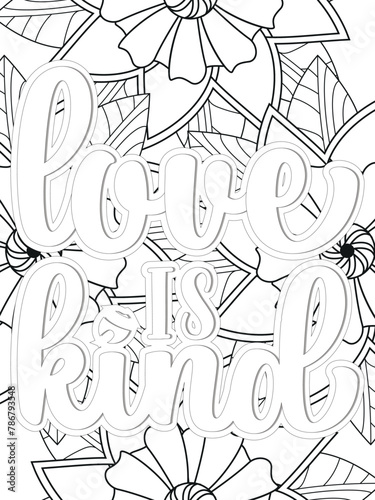 Kindness quotes Flower Coloring Page Beautiful black and white illustration for adult coloring book