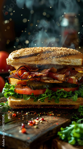Beautiful presentation of BLT Sandwich, hyperrealistic food photography