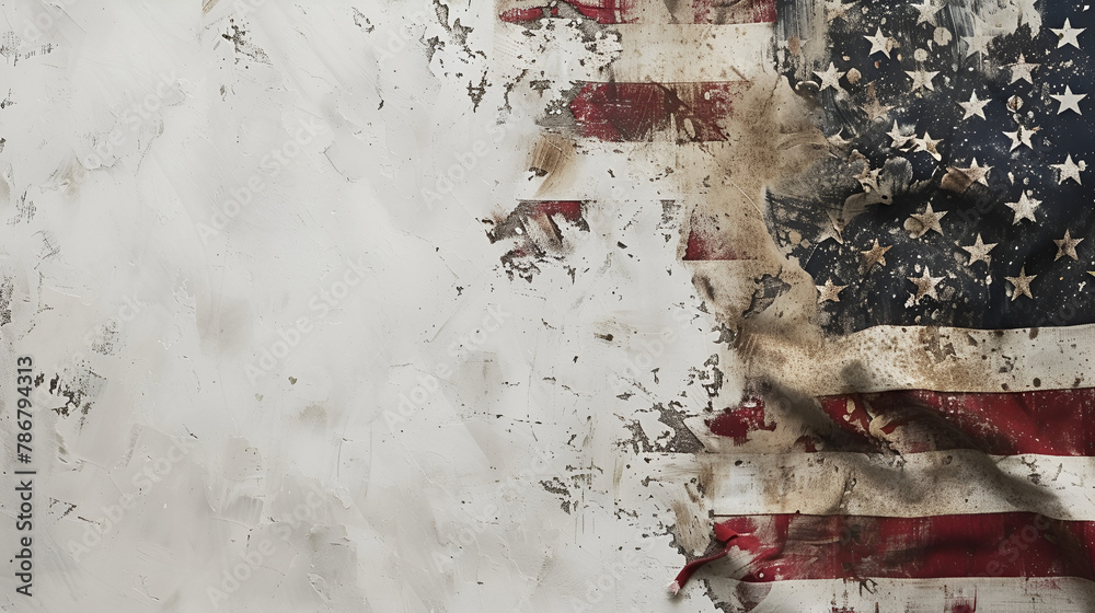 American Flag on Old Wall, Happy American Day, copy space, Generative AI - obrazy, fototapety, plakaty 