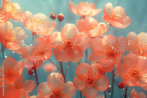 Transparent cherry blossoms backlit by soft sunlight, Delicate Florals and Radiant Light Style, Ethereal Nature Concept, perfect for spring and nature themes © Lolik
