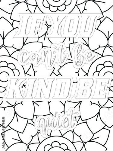 Kindness quotes Flower Coloring Page Beautiful black and white illustration for adult coloring book