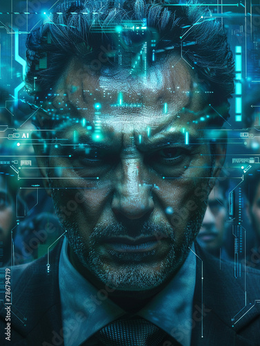 A movie-style poster for an AI conglomerate highlighting "AI" and software development