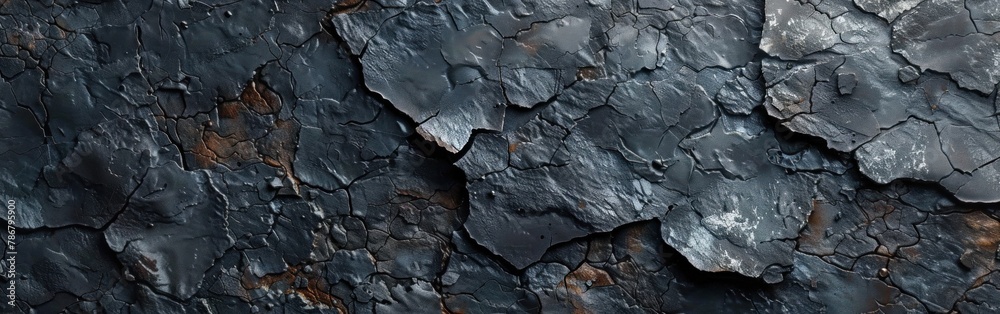 Grunge Anthracite Cement Texture with Cracks for Retro Vintage Design - Dark Gray Concrete Blackboard Background Banner Panorama