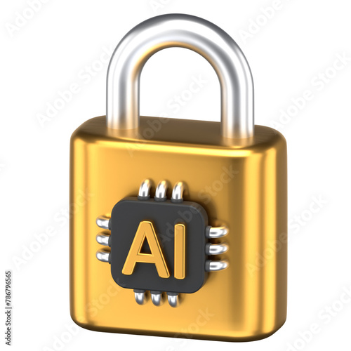 3D Icon of a padlock with an ai chip attached to it (ID: 786796565)