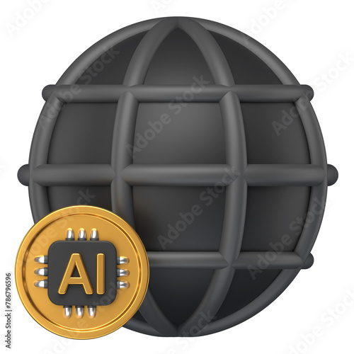 3D Icon of a globe with an ai chip attached to it (ID: 786796596)