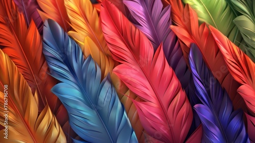 A vibrant display of 3D rainbow feathers, a celebration of color and texture, AI Generative.