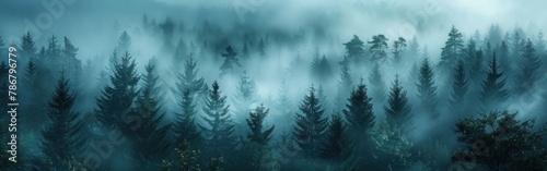 Enchanting Black Forest Fog: Mystical Tree Landscape in Germany's Schwarzwald photo