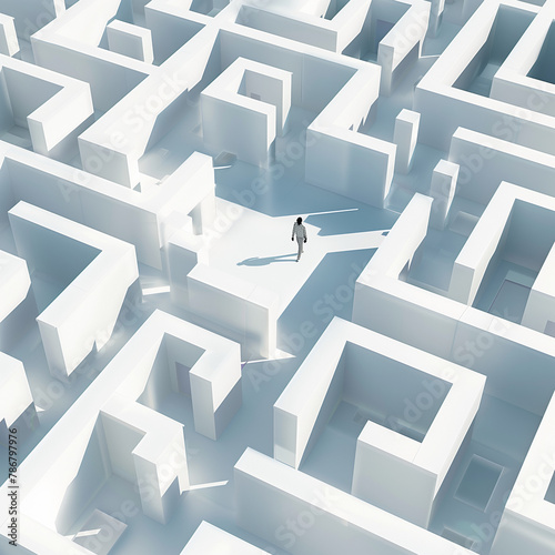 Business Strategy Concept: Man Navigating a Complex Maze
