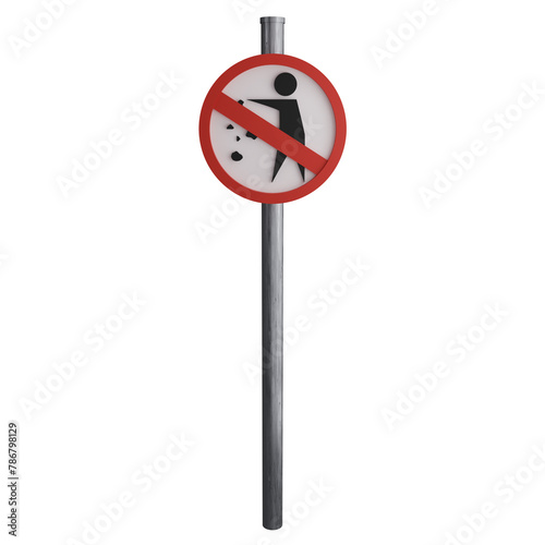 Do not litter sign on the road clipart flat design icon isolated on transparent background, 3D render road sign and traffic sign concept