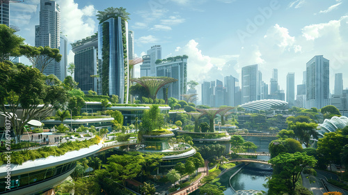 An engaging view of Singapores futuristic cityscape showcasing the Marina Bay Sands photo