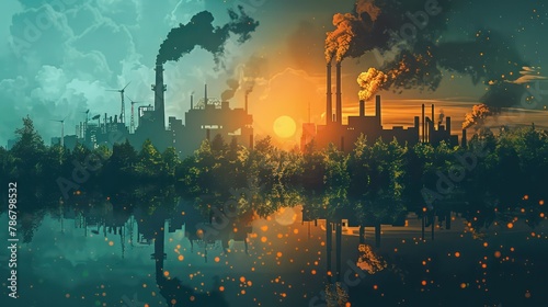 representation of carbon pollution from factories photo