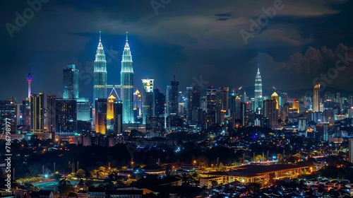 The twin towers at night in malaysia