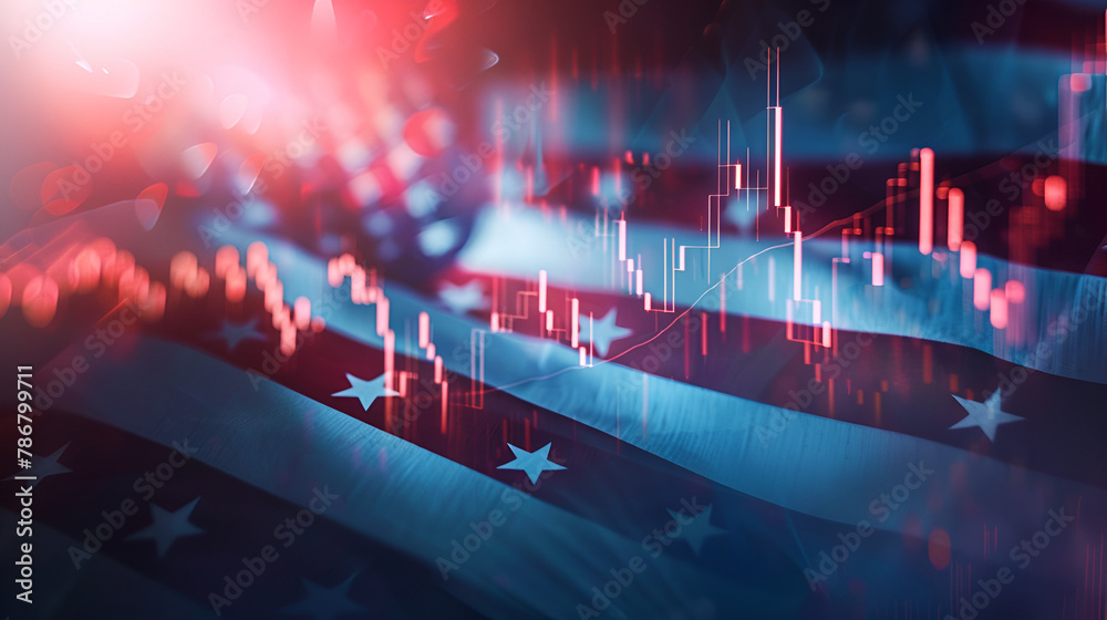 American Flag Independence Day Celebration Background with Lines, Generative AI - obrazy, fototapety, plakaty 