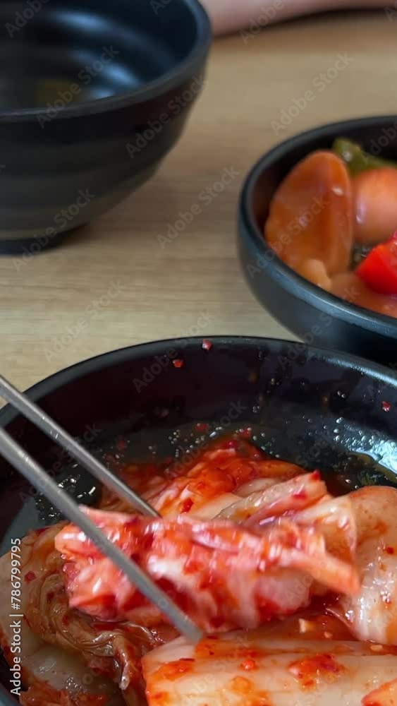 Napa Cabbage Kimchi Mastery: 4K Close-Up of Freshly Cooked Kimchi korea kimchi gimchi corea food