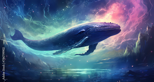 Whale swimming in the sky