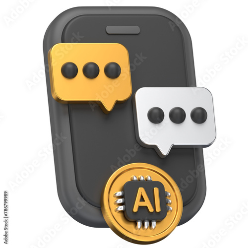 3D Icon of an ai chatbot conversation on a mobile phone (ID: 786799989)