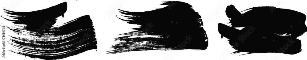 Set of grunge black paint brush stroke. Artistic watercolor design elements on white background. Grunge brush design element