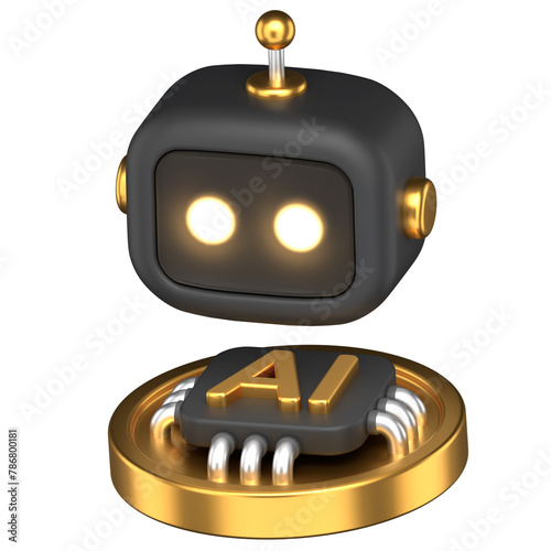 3D Icon of a robot head hovering on top of an ai chip (ID: 786800181)