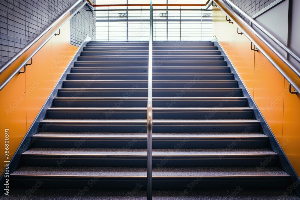 Fototapeta premium Empty modern office building interior, Stairs in office, Stairs step, Generative AI