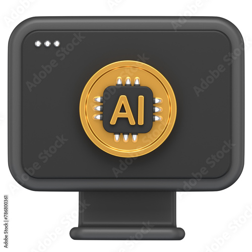 3D Icon of a monitor with a ai chipped attached to it (ID: 786800361)