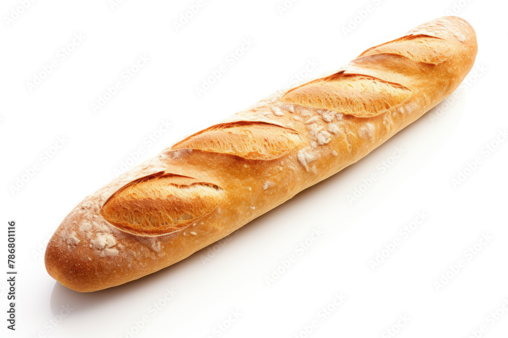 Traditional Freshly Baked Baguette Bread on an Isolated White Background